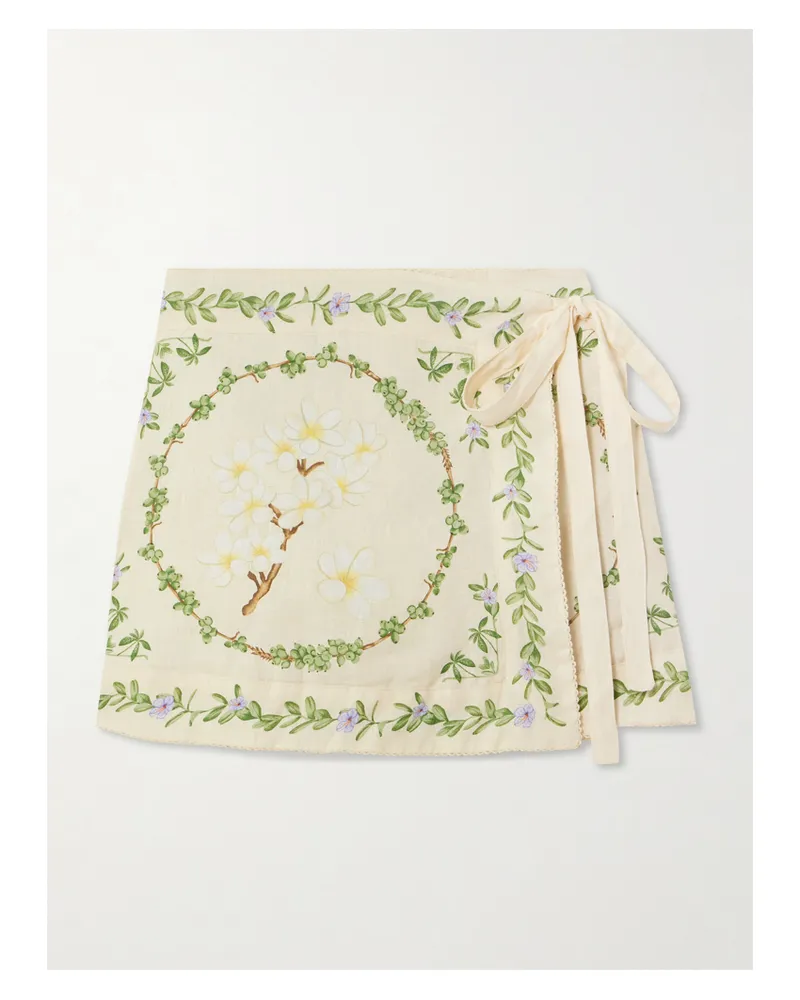 AGUA BENDITA Luna Wild Mini-wickelrock Aus Leinen Mit Blumenprint - Creme Creme