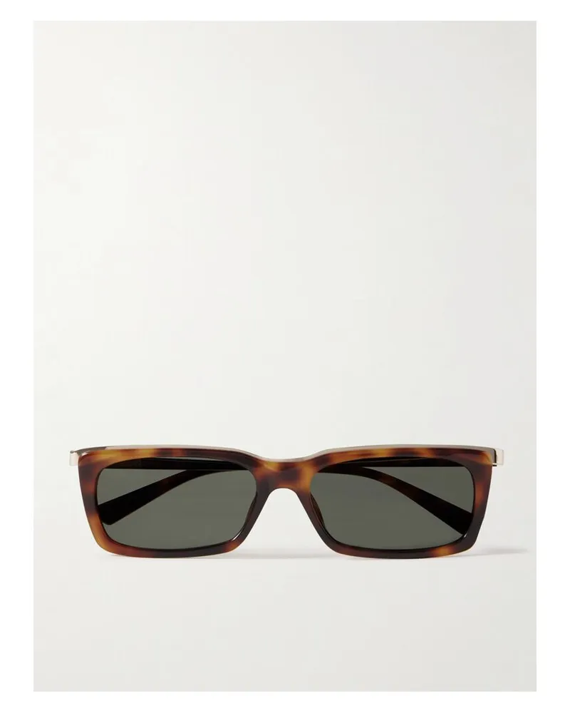 Saint Laurent Sonnenbrille Mit Rechteckigem Rahmen Aus Azetat In Hornoptik Mit Goldfarbenen Details Horn