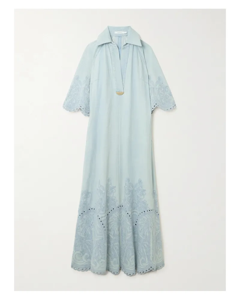 Zimmermann Daylight Midi-jeanskleid Mit Lochstickerei - Blau Blau