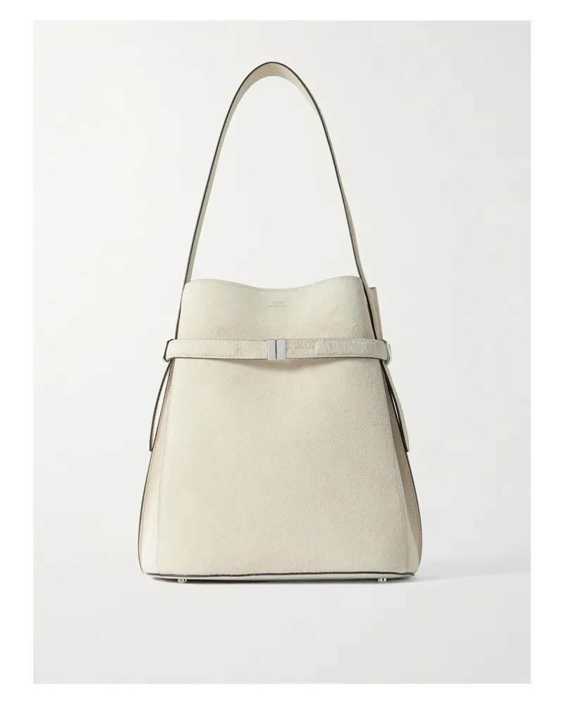 Totême Belted Leather-trimmed Suede Tote - Off-white Off-white