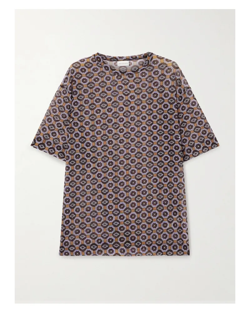 Dries van Noten T-shirt Aus Bedrucktem Stretch-mesh - Braun Braun