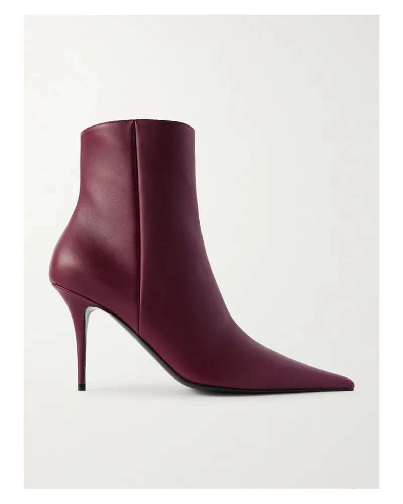 Amina Muaddi Barbara Leather Ankle Boots - Burgundy Burgundy