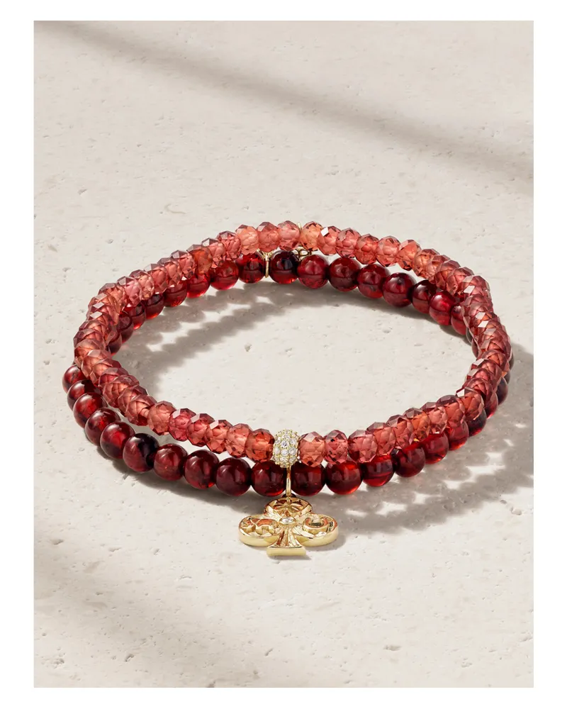 Sydney Evan Set Aus Zwei Armbändern Mit Granaten, Diamanten Und Details Aus 14 Karat Gold Gold