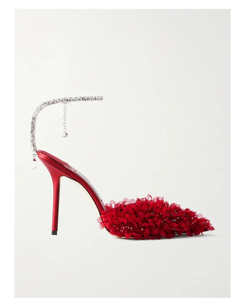 Jimmy Choo Saeda 100 Crystal-embellished Embroidered Mesh Pumps Red