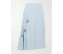 Asymmetric Draped Embellished Wool-crepe Midi Skirt - Blue