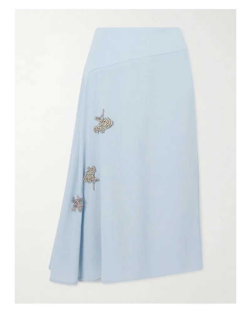 Erdem Asymmetric Draped Embellished Wool-crepe Midi Skirt - Blue Blue