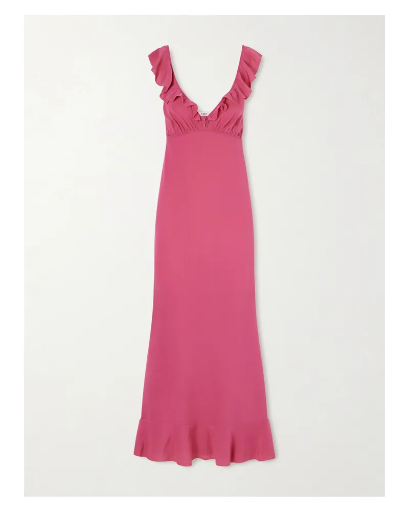 Chloé Ruffled Silk-chiffon Midi Dress - Pink Pink