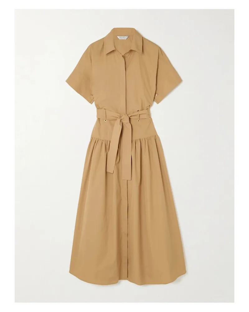 Max Mara Agoraio Midi-hemdblusenkleid Aus Baumwollpopeline Mit Ösen Und Bindegürtel - Braun Braun