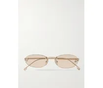 Rimless Oval-frame Crystal-embellished Gold-tone Sunglasses - Rose gold