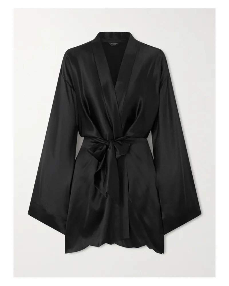 Balenciaga Mini-wickelkleid Aus Seidensatin Mit Bindegürtel - Schwarz Schwarz