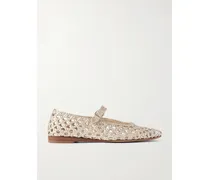 Mary-jane-ballerinas Aus Geflochtenem Metallic-leder - Gold