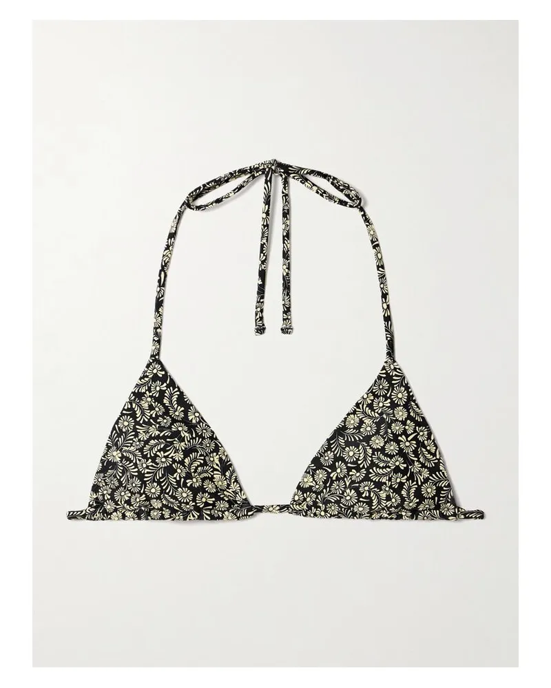 Matteau The String Triangel-bikini-oberteil Aus Recyceltem Material Mit Blumenprint - Schwarz Schwarz