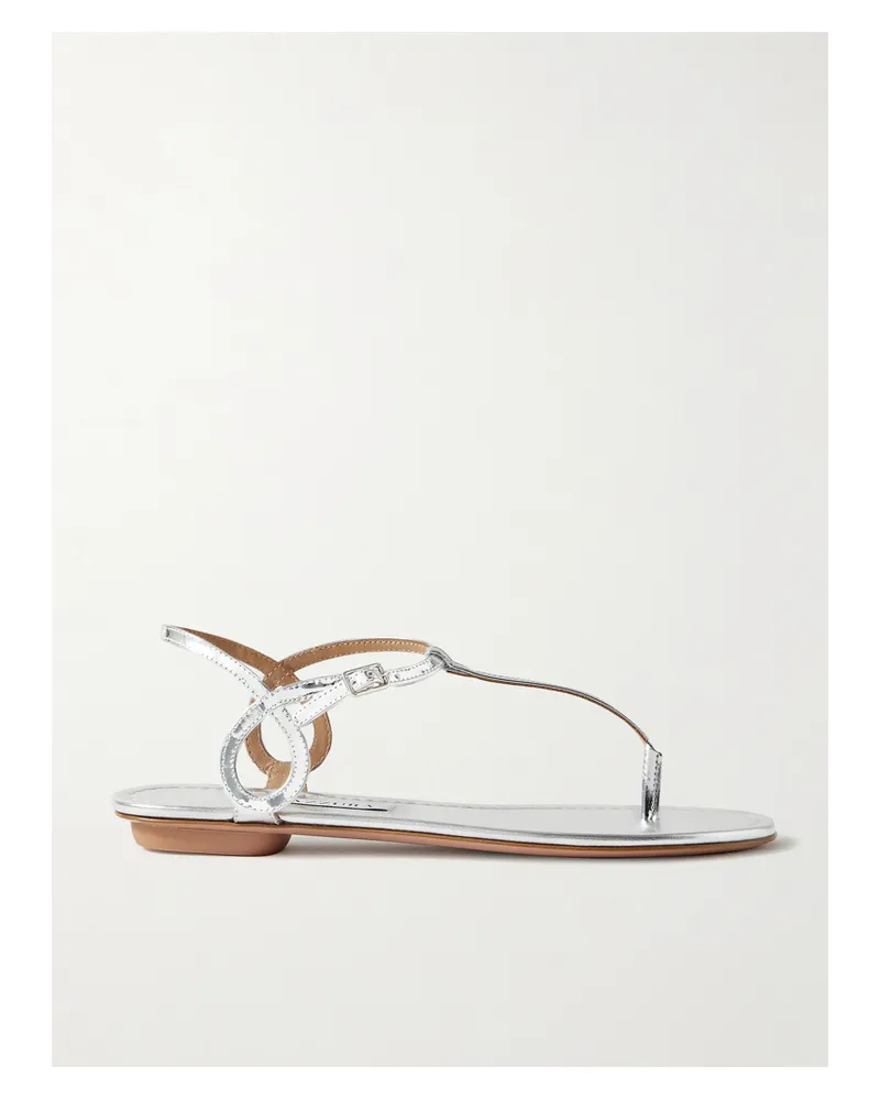 Aquazzura Almost Bare Metallic Leather Sandals - Silver Silver