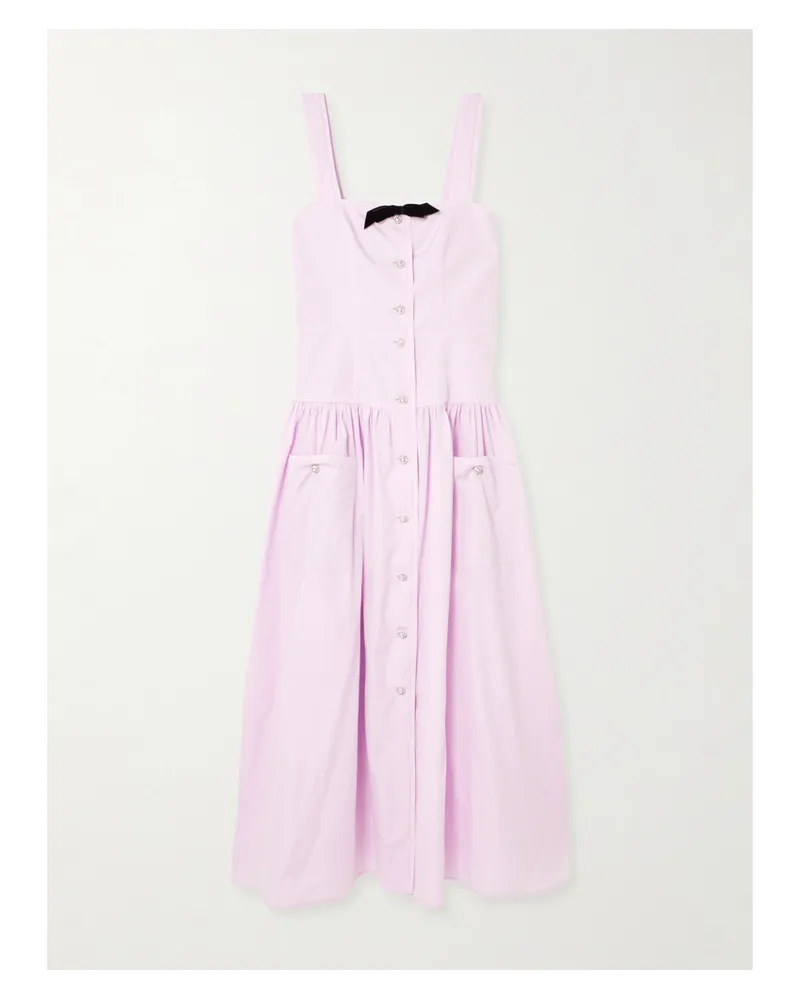 Alessandra Rich Midikleid Aus Baumwollpopeline Mit Raffung Und Schleife Aus Samt - Pink Pink