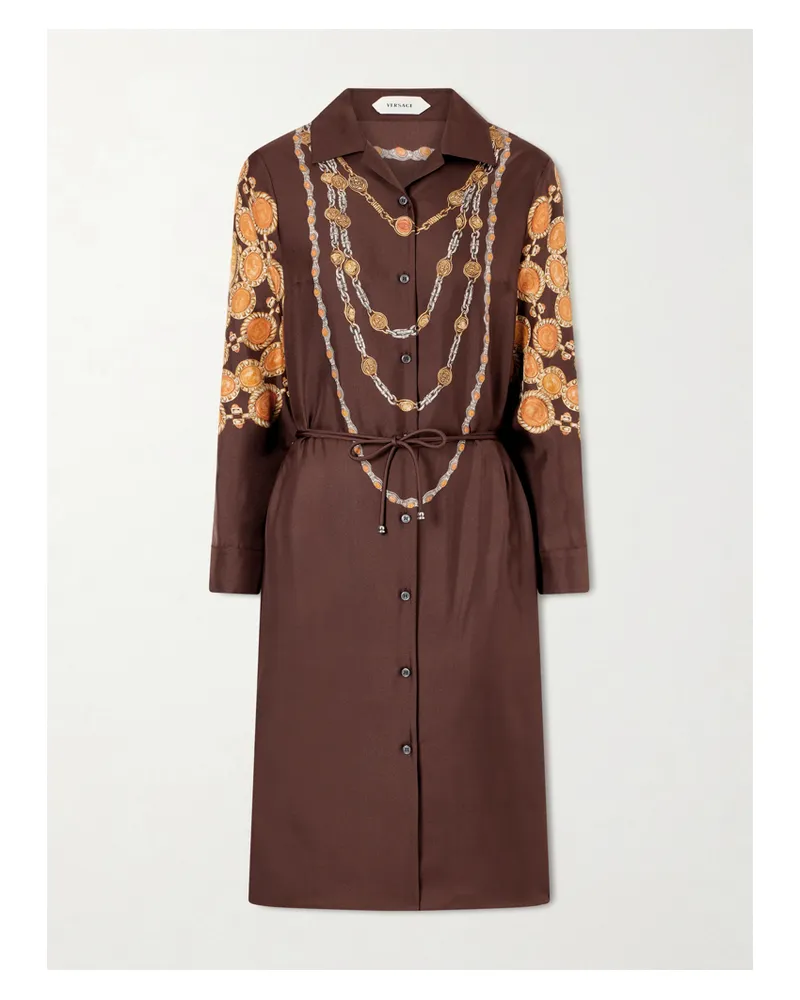 Versace The Lover Printed Silk-twill Mini Dress - Brown Brown