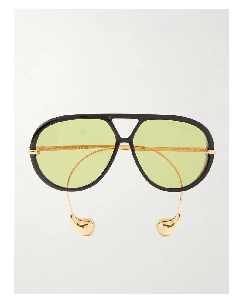 Bottega Veneta Pilotensonnenbrille Aus Recyceltem Azetat Mit Goldfarbenen Details Und Verzierungen - Schwarz Schwarz
