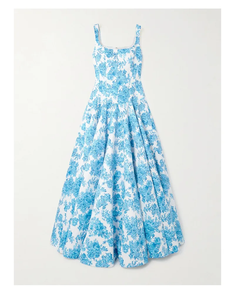 EMILIA WICKSTEAD Viri Robe Aus Glänzender Faille Mit Blumenprint - Blau Blau