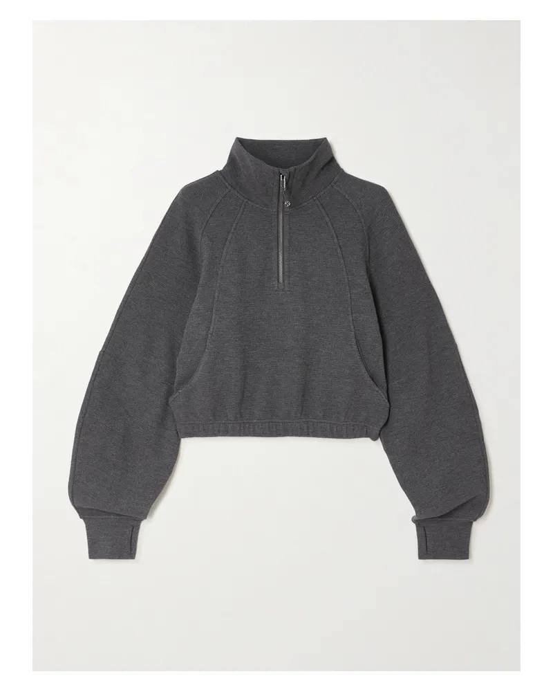LULULEMON Verkürzter Rippstrickpullover Aus Waffelstrick Mit Reißverschluss - Grau Grau