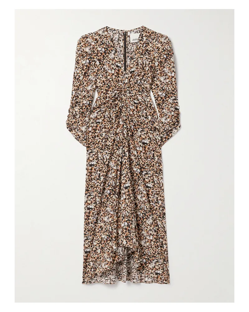 Isabel Marant Albini Midikleid Aus Einer Bedruckten Seidenmischung Mit Raffungen - Braun Braun