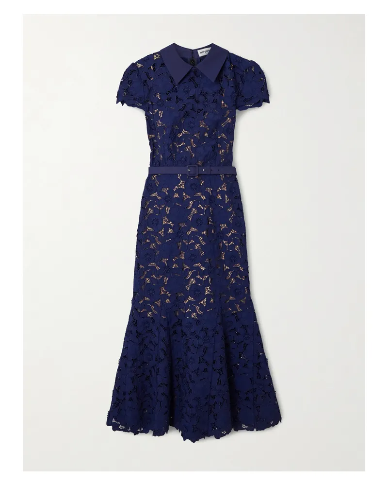Self-Portrait Midikleid Aus Guipure-spitze Mit Gürtel - Blau Blau