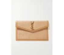 Uptown Leather-trimmed Raffia Pouch - Neutrals