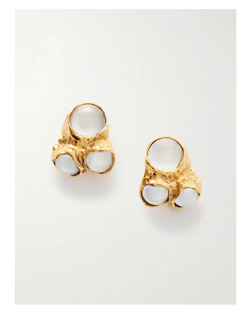 Saint Laurent Goldfarbene Ohrclips Mit Harz Gold