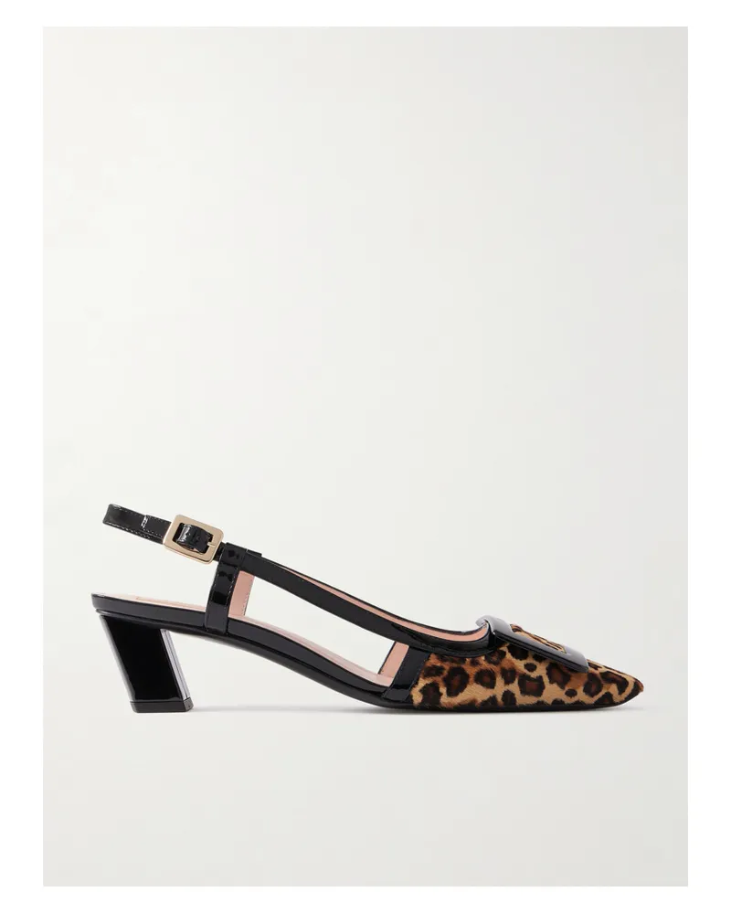 Roger Vivier Belle Vivier 45 Slingback-pumps Aus Leder In Ponyhaaroptik Mit Lacklederbesätzen - Animal-Print Animal-print