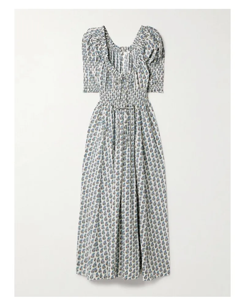 DÔEN Ischia Midikleid Aus Voile Aus Einer Biobaumwollmischung Mit Blumenprint Und Raffungen - Blau Blau