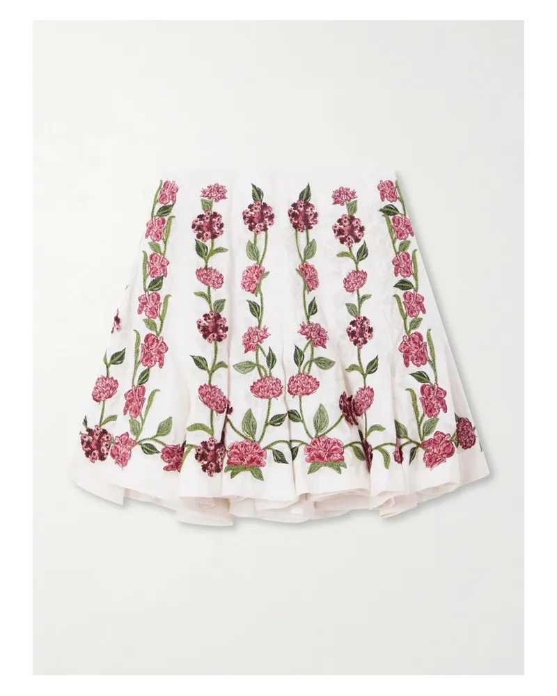 AGUA BENDITA Cerezo Appliquéd Embroidered Linen Mini Skirt - Multi Multi