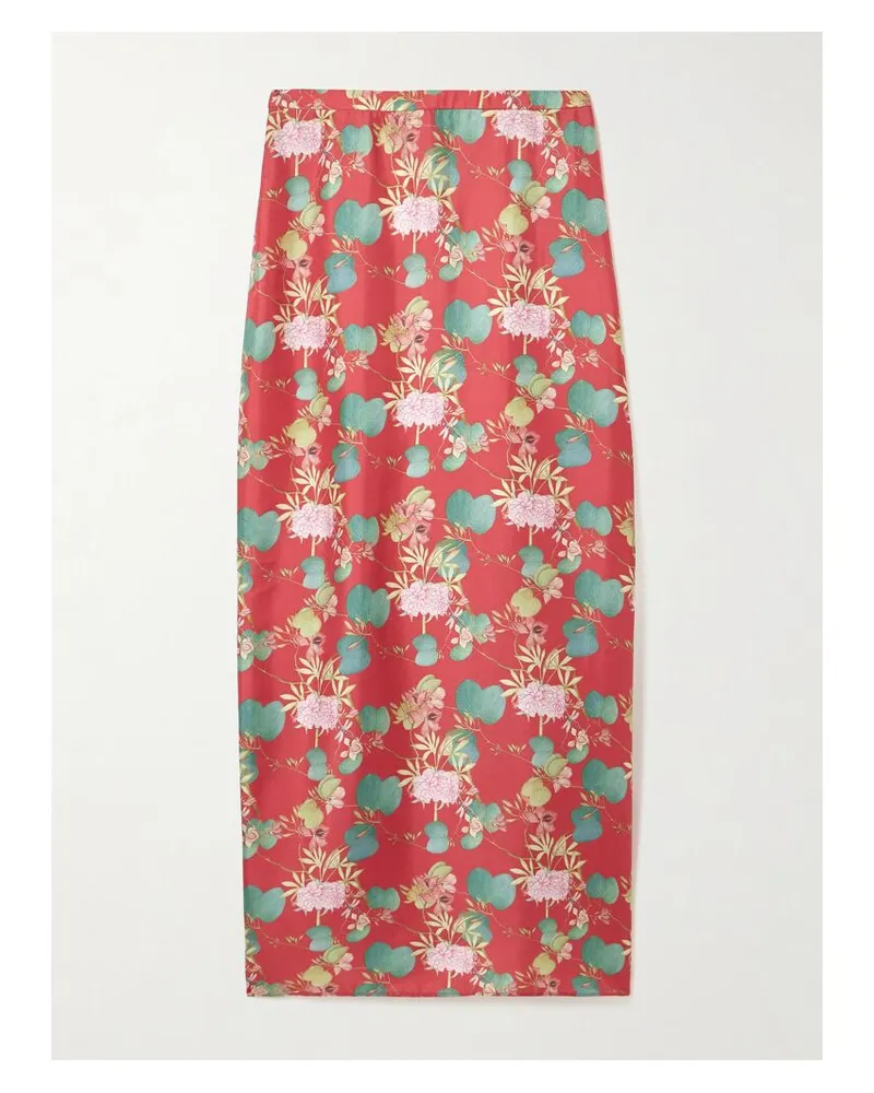Emporio Sirenuse Laurelle Dragonfly Maxirock Aus Seiden-twill Mit Blumenprint - Rot Rot