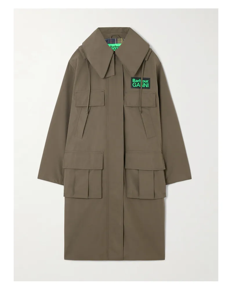 Barbour Ganni Ruffled Hooded Shell Coat - Green Green