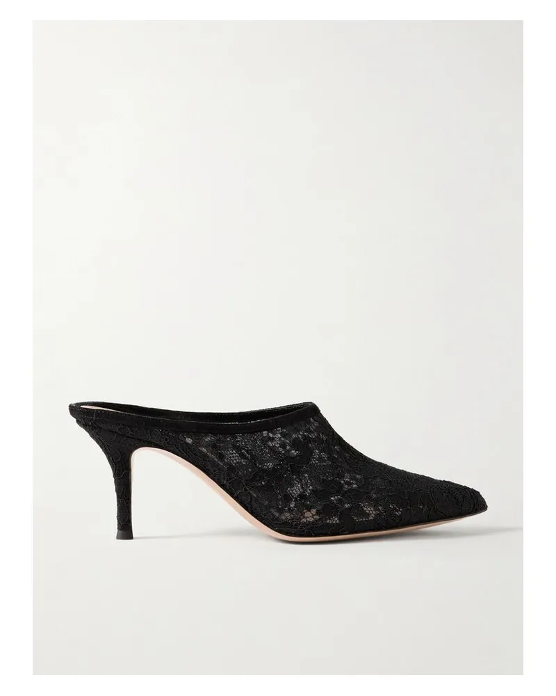 Gianvito Rossi 70mm Mules Aus Schnurgebundener Spitze - Schwarz Schwarz