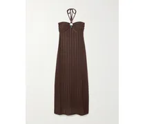 Harriet Embellished Crocheted Halterneck Maxi Dress - Brown