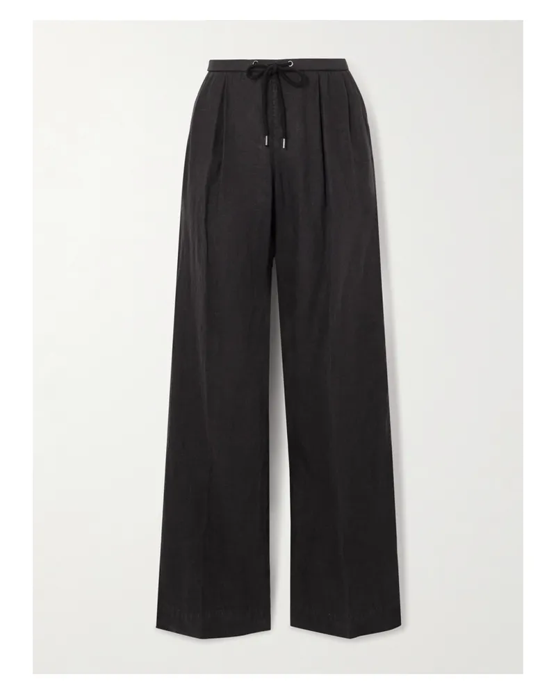 James Perse Pleated Linen Wide-leg Pants - Black Black