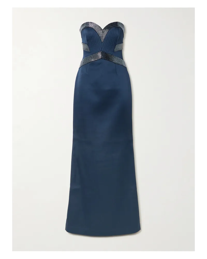 Rebecca Vallance Elivera Strapless Bead-embellished Satin Gown - Blue Blue