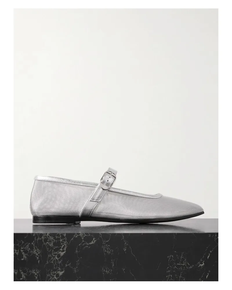 Le Monde Béryl Mary-jane-ballerinas Aus Mesh Mit Besätzen Aus Metallic-leder - Silber Silber