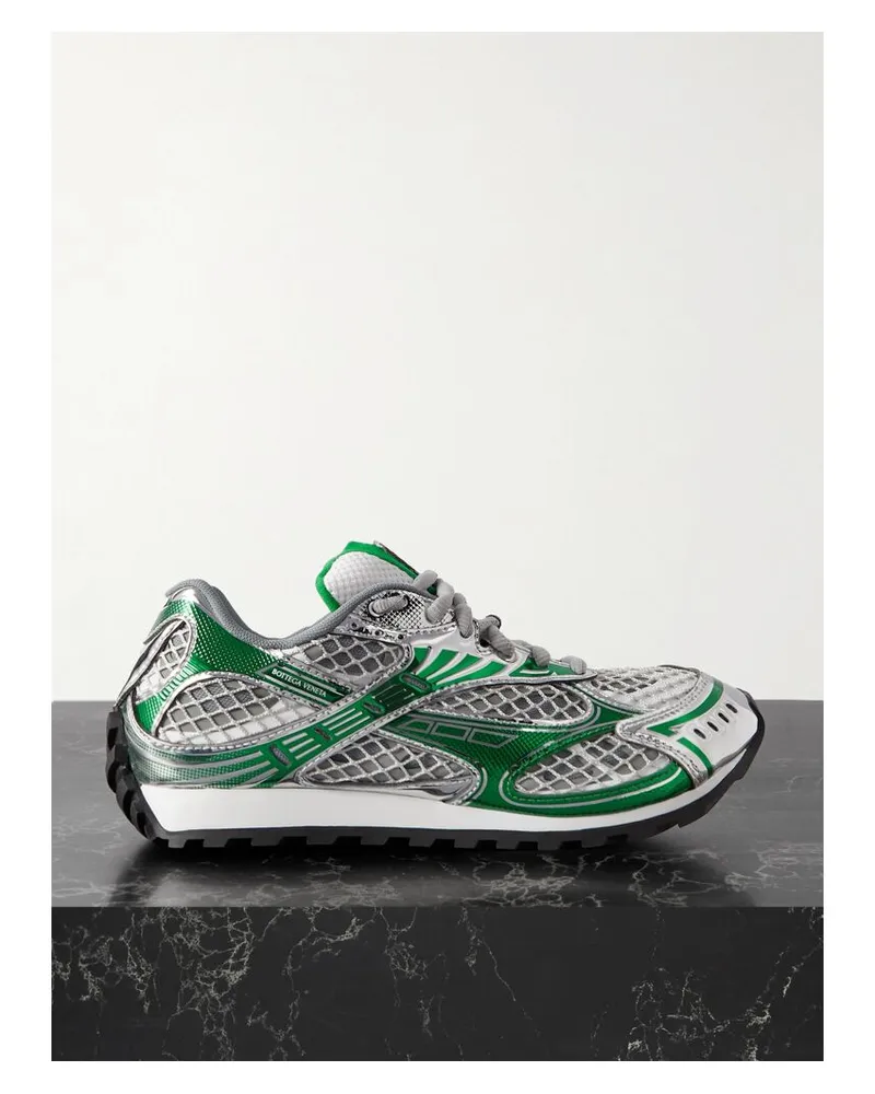 Bottega Veneta Orbit Sneakers Aus Mesh, Netzmaterial Und Gummi In Metallic-optik - Grün Grün