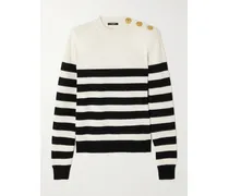 Embellished Striped Knitted Sweater - White