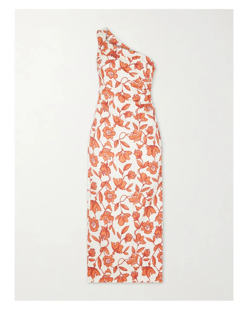 SIR Chloe One-shoulder Floral-print Linen-blend Midi Dress - Orange Orange