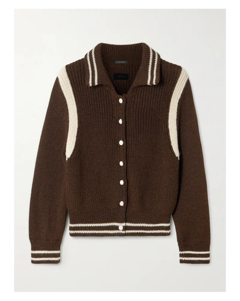 Mother The Little Raquette Cardigan Aus Alpakawolle Mit Streifen Und Applikation - Braun Braun