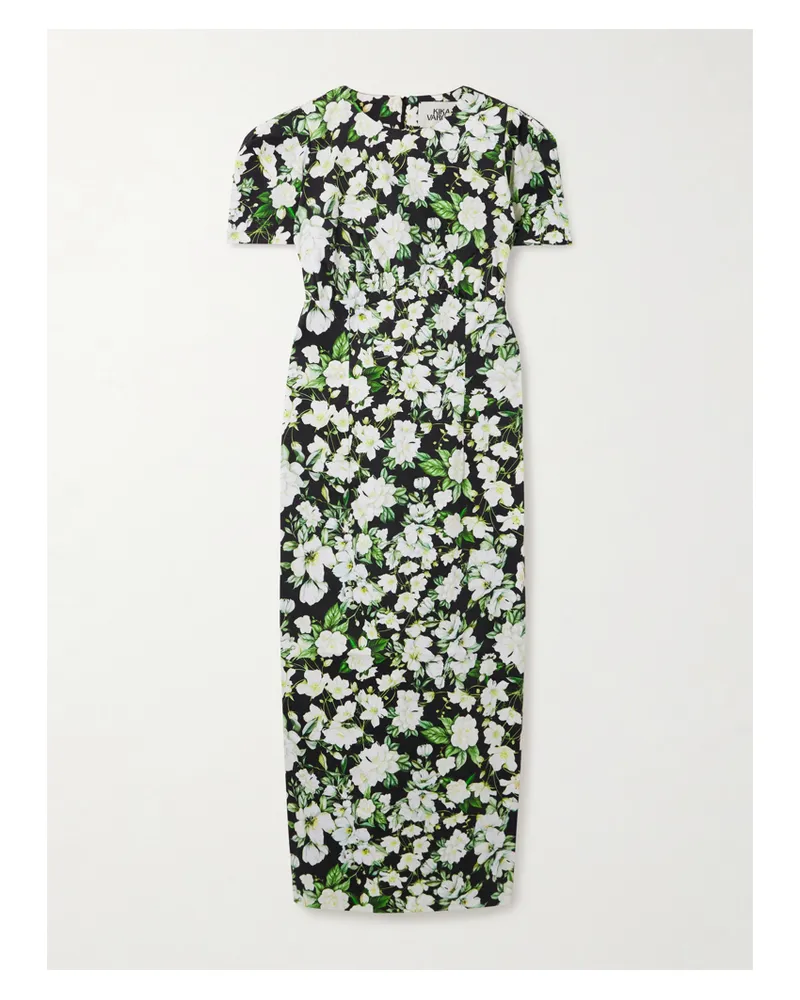Kika Vargas Sygne Midikleid Aus Einer Baumwollmischung Mit Blumenprint - Schwarz Schwarz