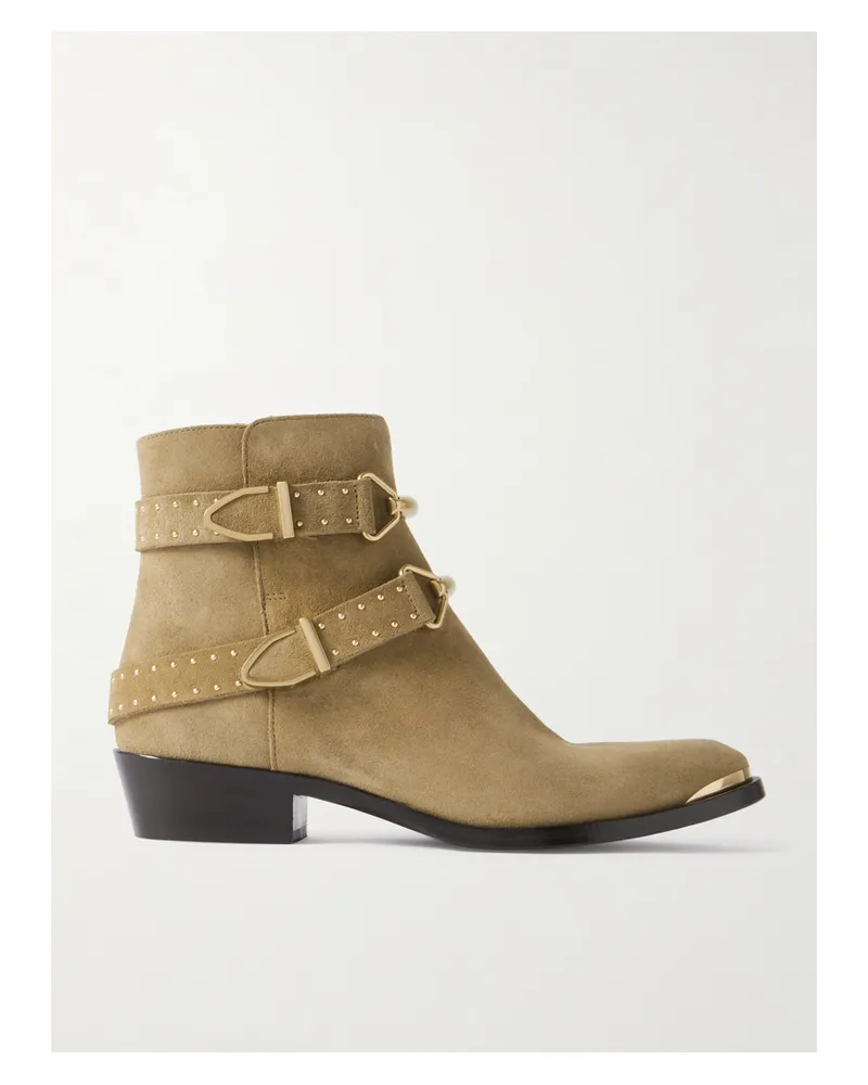 Isabel Marant Zalya Buckled Studded Suede Ankle Boots - Brown Brown