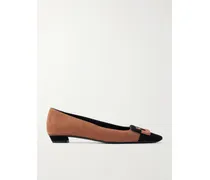 Belle Vivier Buckled Two-tone Suede Ballet Flats - Brown