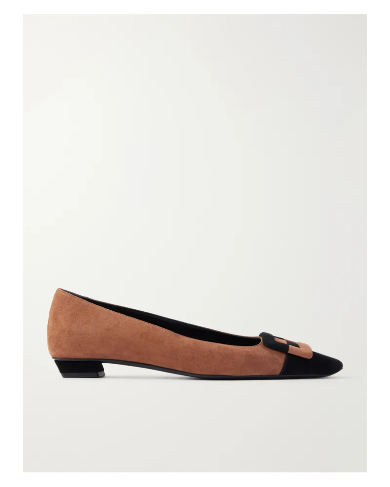 Roger Vivier Belle Vivier Buckled Two-tone Suede Ballet Flats - Brown Brown