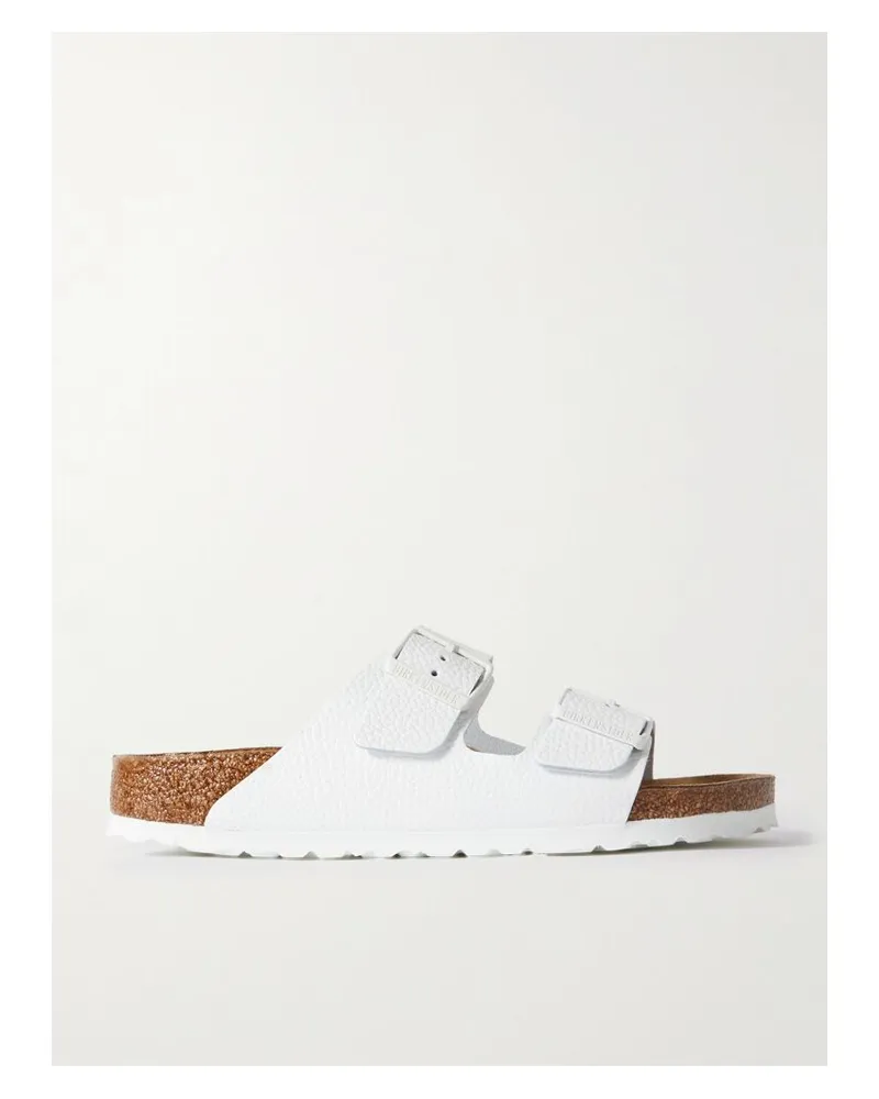 Birkenstock Arizona Pantoletten Aus Strukturiertem Leder - Weiß Weiß