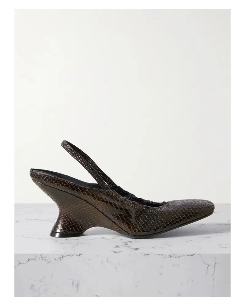 Dries van Noten Slingback-pumps Aus Leder Mit Schlangeneffekt Und Keilabsatz - Braun Braun
