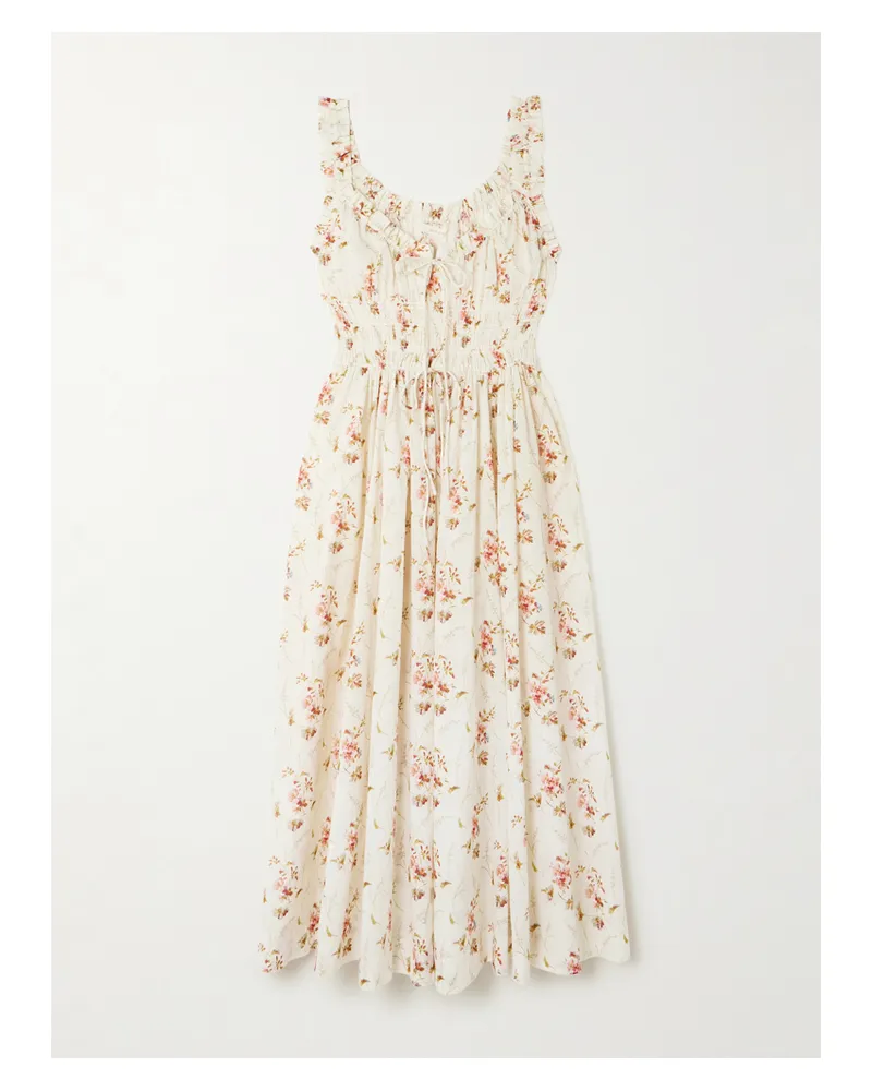 DÔEN Emmaretta Tie-detailed Shirred Floral-print Organic Cotton Midi Dress - Multi Multi