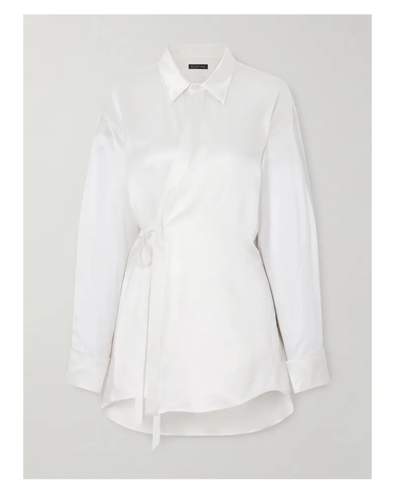 Balenciaga Tie-detailed Crystal-embellished Silk-blend Satin Blouse - Ivory Ivory