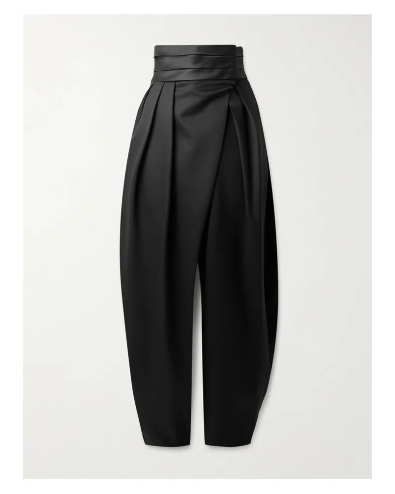 Alaïa Silk-trimmed Grain De Poudre Wool-blend Barrel-leg Pants - Black Black