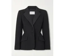 Silk-blend Twill-trimmed Textured Wool-blend Blazer - Black